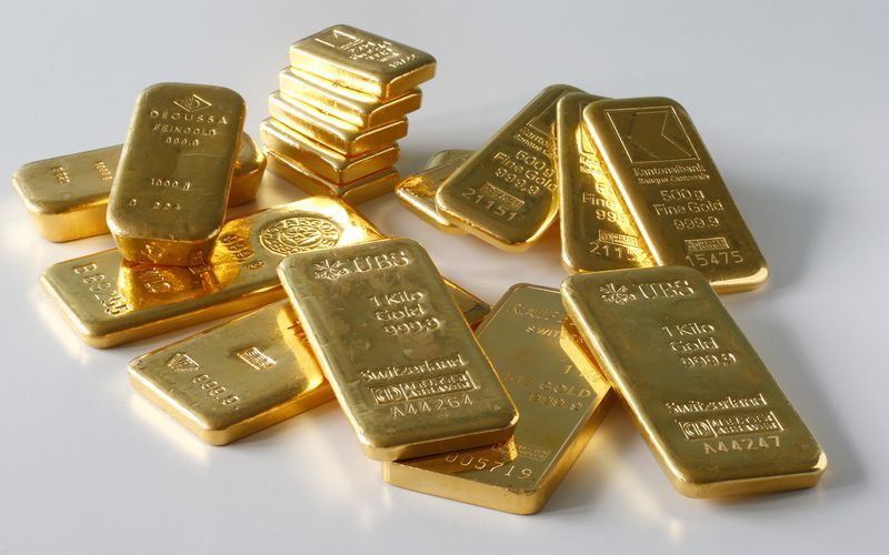 FILE PHOTO: Gold bars from the vault of a bank