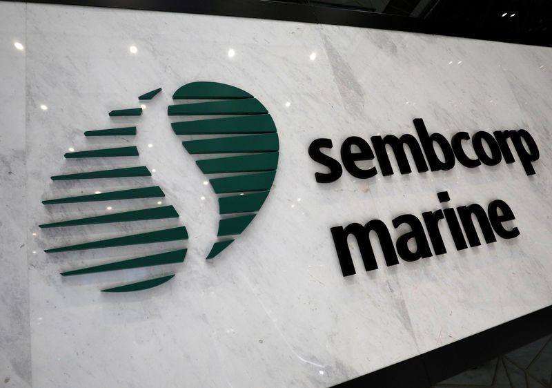 The Sembcorp Marine sign is pictured at the shipyard in