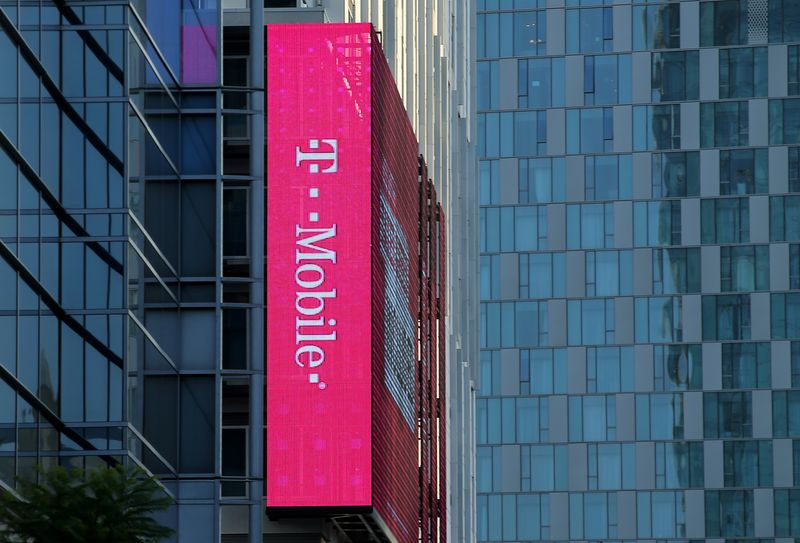 T-Mobile logo is advertised on building sign in Los Angeles