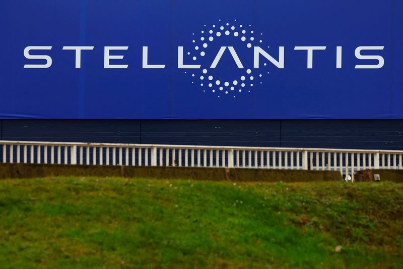 FILE PHOTO: Stellantis logo on a company’s building in Velizy-Villacoublay