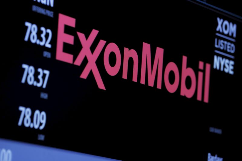 The logo of Exxon Mobil Corporation is shown on a