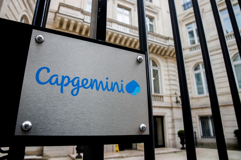 The logo of Capgemini is seen at the company’s headquarters
