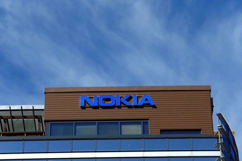 A Nokia logo is seen at company’s headquarters in Espoo