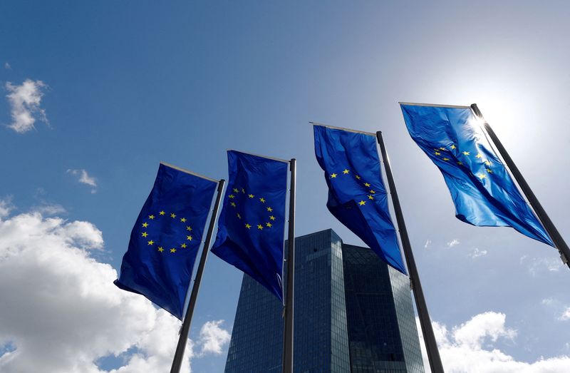 FILE PHOTO: European Union flags flutter outside the European Central