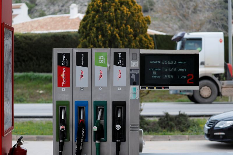 A general view of fuel pumps at a Cepsa petrol