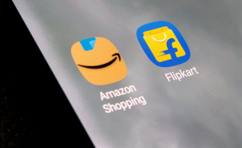 Amazon Shopping and Flipkart apps are seen on the smartphone