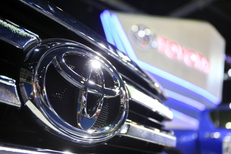 The logo of Toyota is pictured at the 38th Bangkok