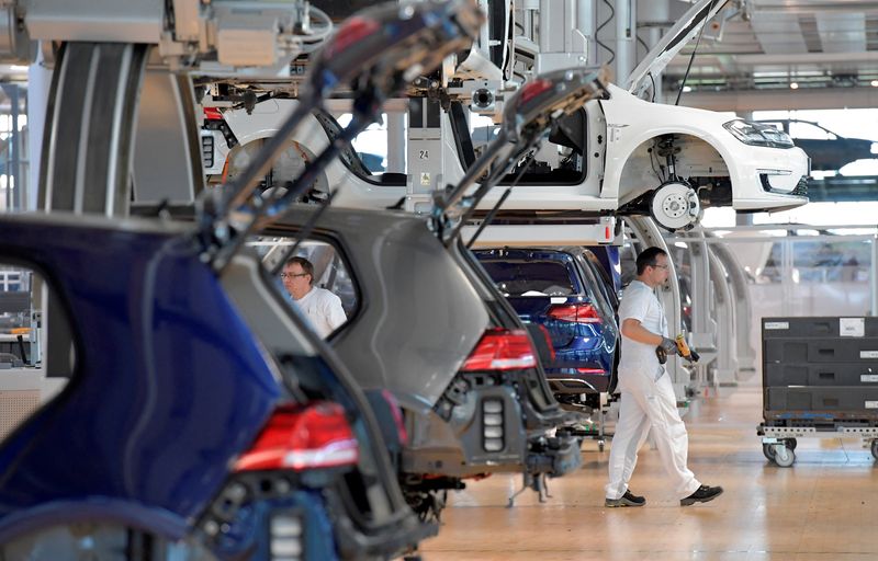 FILE PHOTO: Production line of Volkswagen e-Golf in Dresden