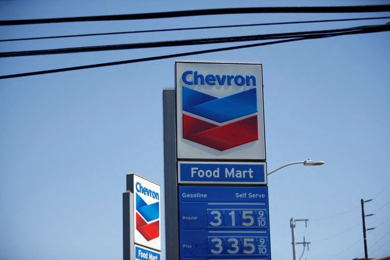 FILE PHOTO: Chevron’s logo is seen in Los Angeles