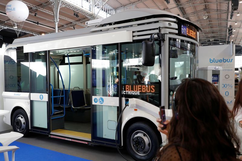 A Bluebus electric bus by Bollore is diplayed at Autonomy