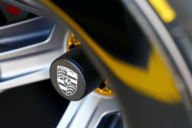 Porsche logo is seen during the Munich Auto Show, IAA