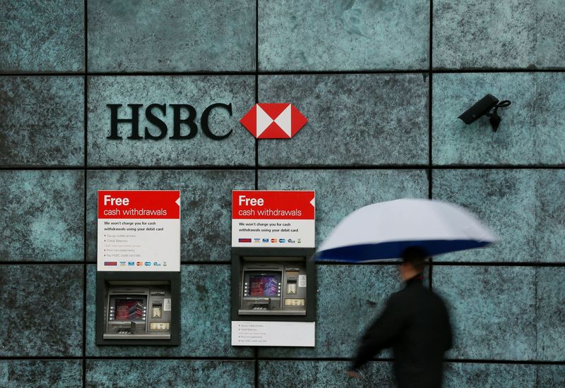 FILE PHOTO: A man walks past a HSBC bank branch