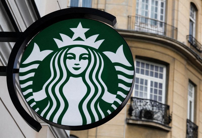 FILE PHOTO: The Starbucks logo is seen outside the new