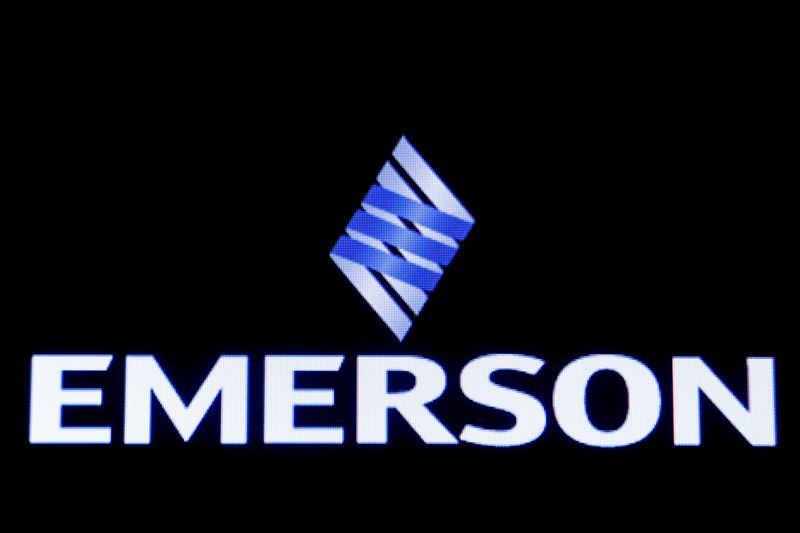 Emerson Electric Co is displayed on a screen on the