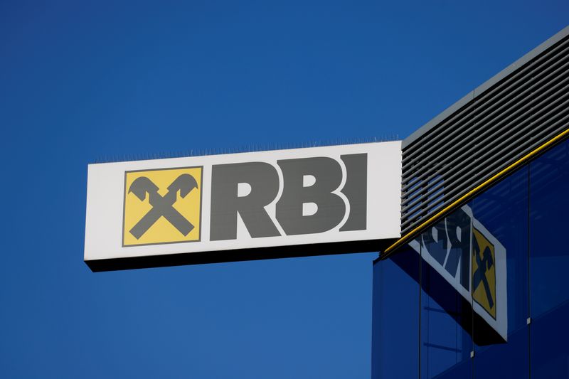 The logo of Raiffeisen Bank International is seen on their