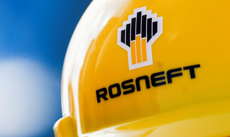 FILE PHOTO: Rosneft logo is pictured on a safety helmet