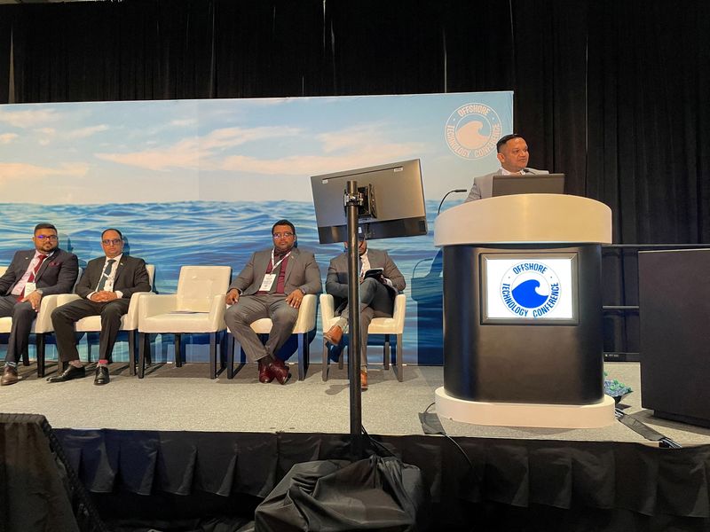 Guyana’s Natural Resources Minister Bharrat speaks during the Offshore Technology