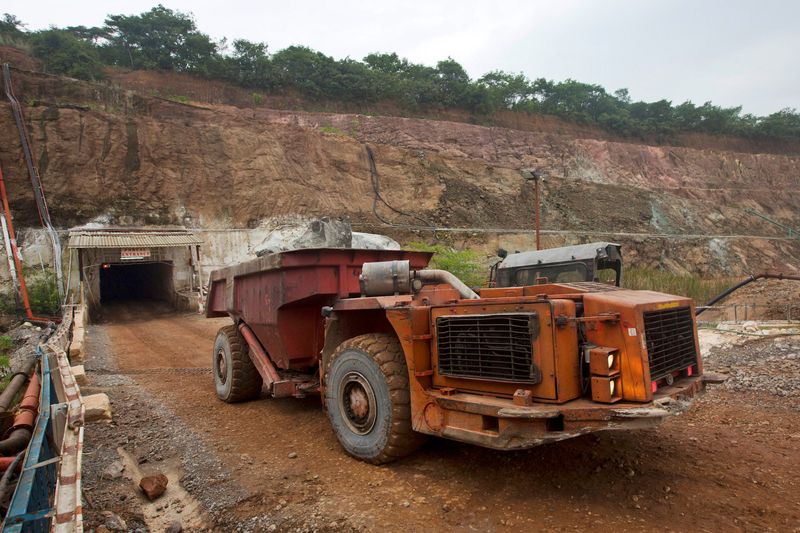 FILE PHOTO: A truck exits the mine after collecting ore