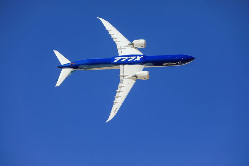 FILE PHOTO: A Plane Boeing 777X performs during the Dubai