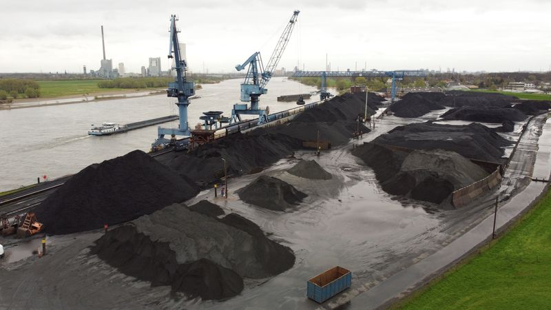 Aerial view of a dry bulk terminal with coal along