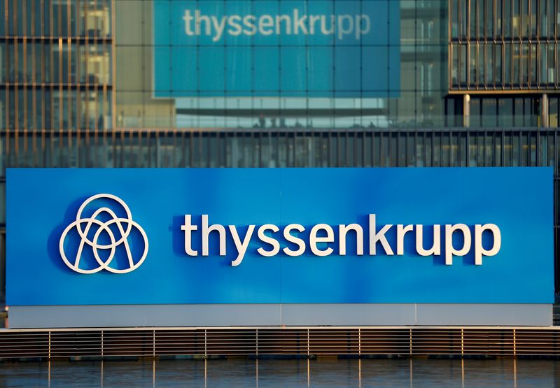 FILE PHOTO: A logo of Thyssenkrupp AG is pictured at