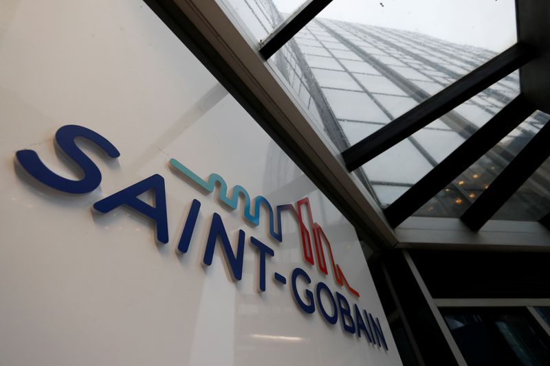 The logo of Saint-Gobain is seen on the company headquarters