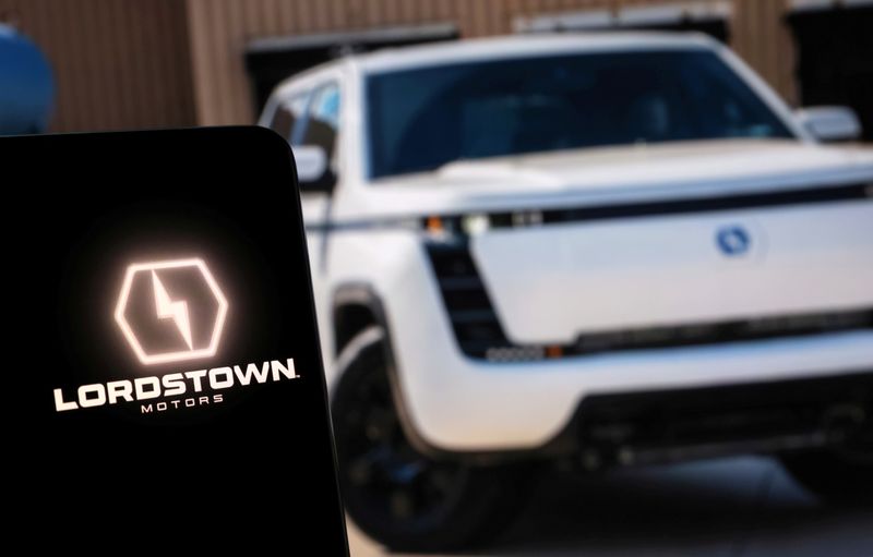 Illustration shows smartphone with Lordstown’s logo displayed