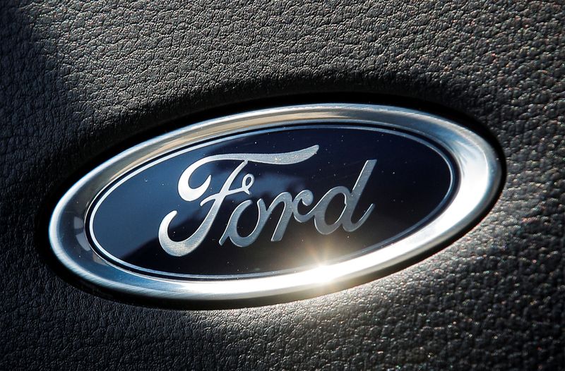 The Ford name plate is seen on the interior of