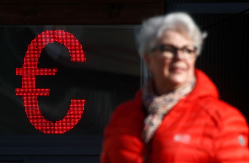 FILE PHOTO: The euro sign is seen on a board