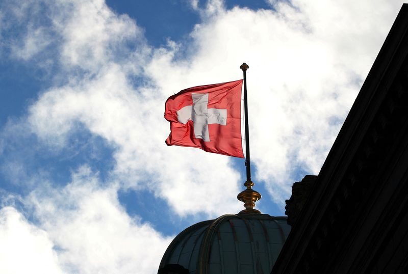 FILE PHOTO: A Swiss flag is pictured on the Federal