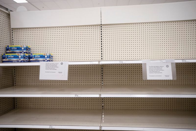 Empty shelves show a shortage of baby formula in San
