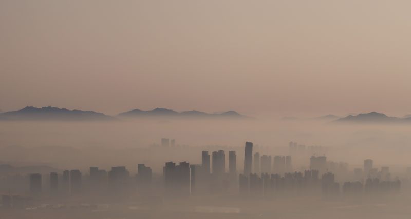 The city skyline of Incheon is pictured early morning in