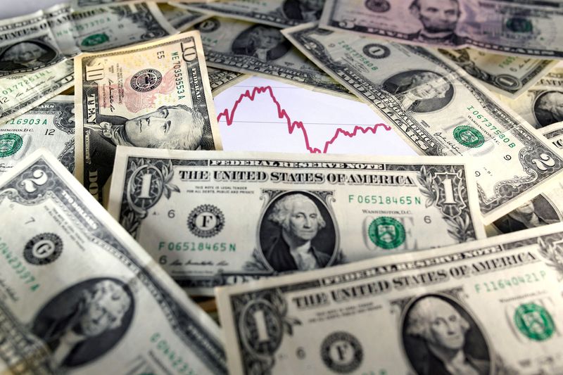 FILE PHOTO: U.S. dollar notes are seen in front of