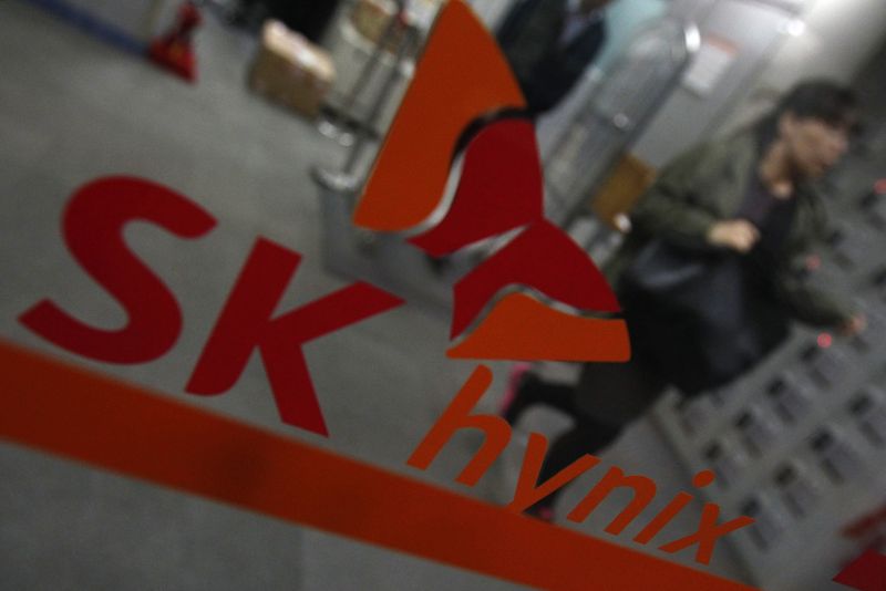 Employees of SK Hynix walk at the company’s main office