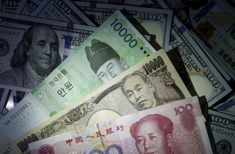 South Korean won, Chinese yuan and Japanese yen notes are