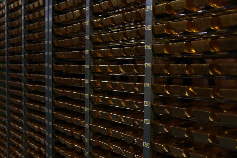 Part of Portugal’s reserve gold bars are seen at the
