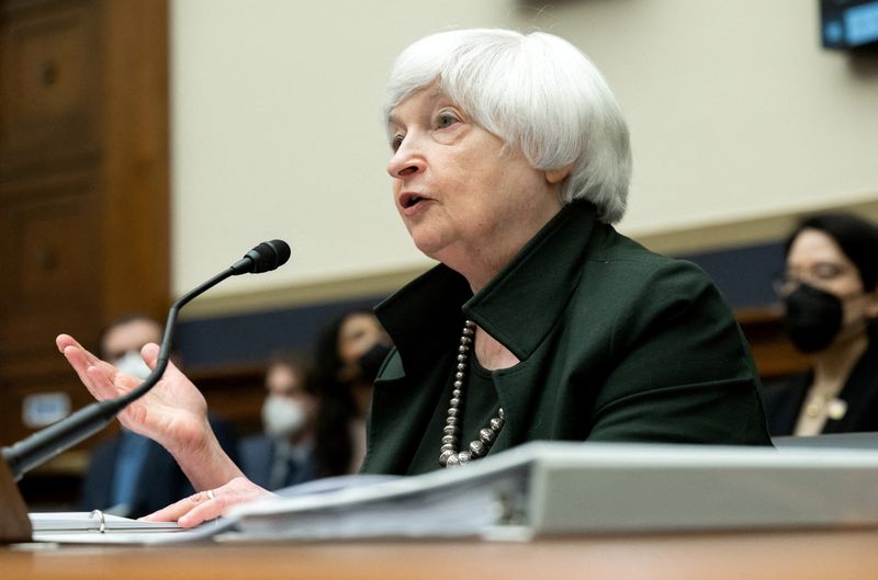 FILE PHOTO: U.S. Treasury Secretary Janet Yellen testifies during a