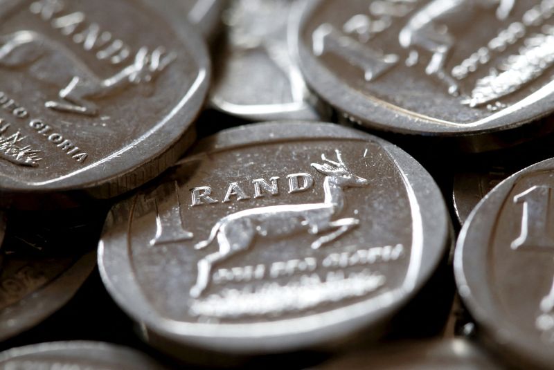FILE PHOTO: South African Rand coins are seen in this