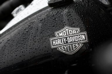 FILE PHOTO: The logo of Harley-Davidson is seen on a