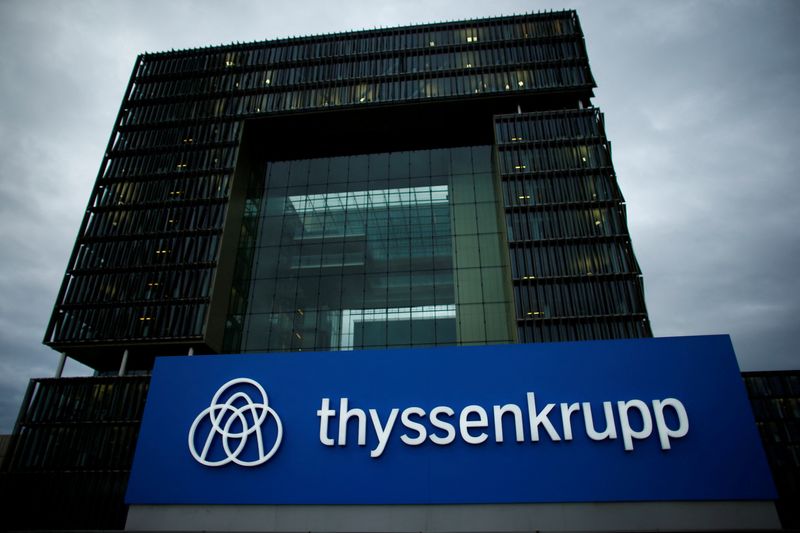 FILE PHOTO: A logo of ThyssenKrupp AG is pictured outside