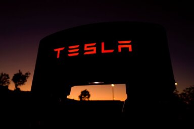 FILE PHOTO: A Tesla supercharger is shown at a charging