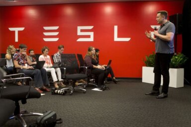 FILE PHOTO: Tesla CEO Elon Musk speaks about new Autopilot