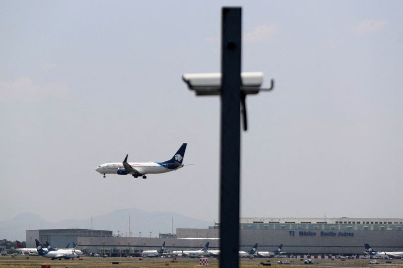 FILE PHOTO: An AeroMexico airplane prepares to land on the