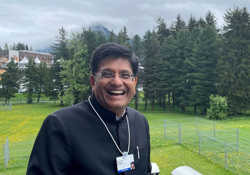 India’s Commerce Minister Piyush Goyal poses after an interview with