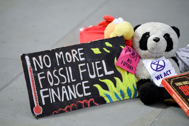 FILE PHOTO: Activists from the Extinction Rebellion protest outside Vanguard