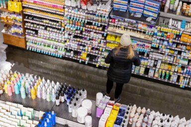 FILE PHOTO: A person shops in a supermarket in Manhattan,