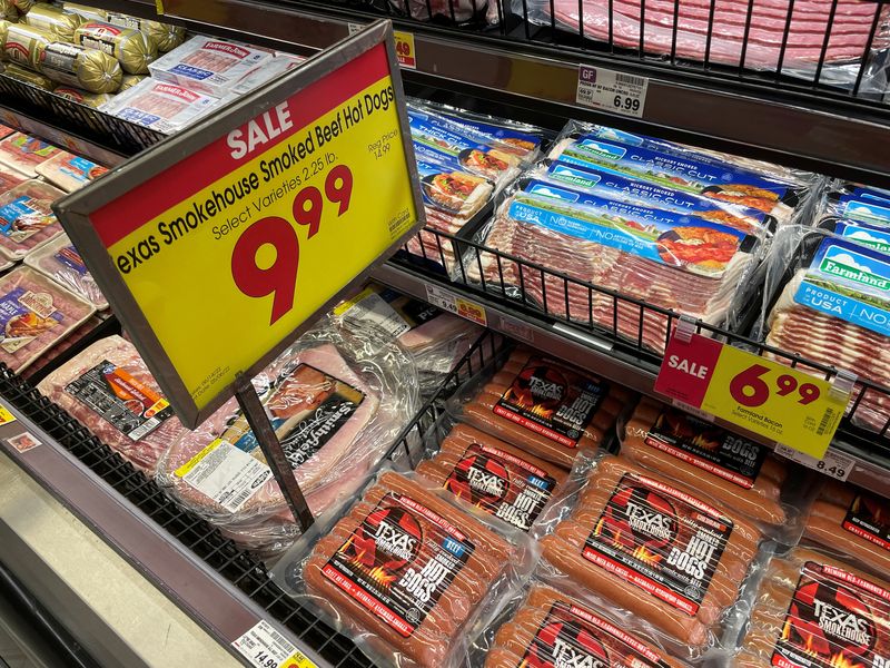Hot dog sausages are seen in a supermarket in Los