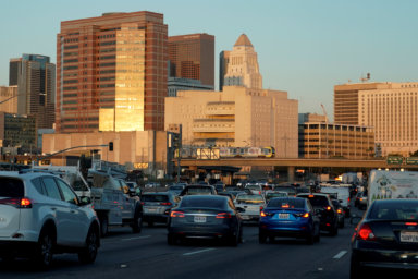 FILE PHOTO: Traffic travels along a highway next to Los