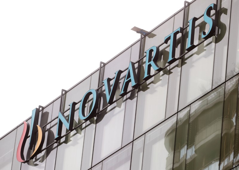 Logo is seen at a building of Swiss drugmaker Novartis