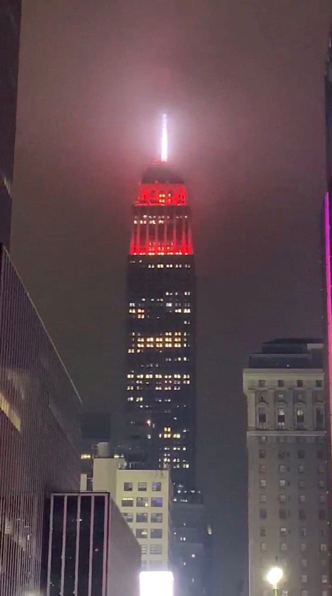 The Empire State Building in Manhattan is illuminated to honour